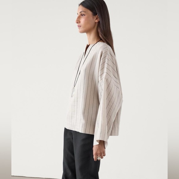 MASSIMO DUTTI NWOT Contrast Striped Linen Blend Shirt - Picture 2 of 13